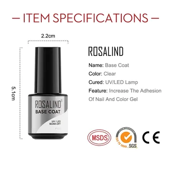  ROSALIND 7 ml Gel de unghii Set Base & Top Coat Soak Off Decoratiuni de Arta Unghiilor UV/LED Lampă