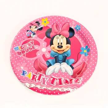  Roz Minnie Mouse Temă Petrecere De Aniversare Fericită Decor De Unică Folosință Tablewares Pahare De Hârtie Plăci De Paie Copil De Dus Provizii