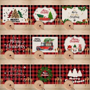  Roșu Lenjerie Crăciun Fericit Placemat Ornament Bucătărie Coaster Masa Rogojini Castron Cupa Tampon De Decor Acasă De Crăciun Cadouri De Anul Nou