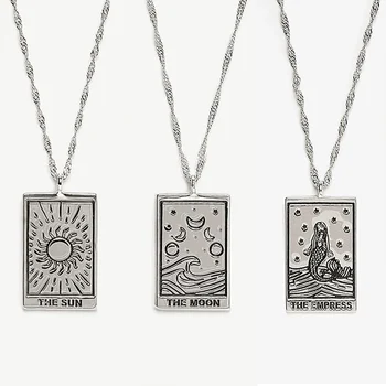  Sculptate Sirena Colier Pentru Femei Împărăteasa Carte De Tarot Inel Reglabil Noroc Amuleta Soare Deschis Luna Colier Bijuterii De Epocă