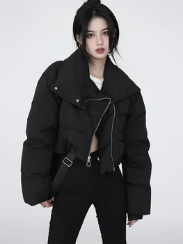  Scurte Stil Parka Pentru Femei De Iarnă 2022 Vrac Solid Îngroșa Versiunea Coreeană Stand Up Guler Trunchiate Haine Cald Femele Streetwear