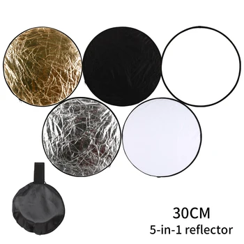  SH 30cm Portabile Disc pentru Fotografie de Lumină Reflector Rotund 5 in 1 Mâner Multi-Disc Diffuers Pliabil Aur și Argint