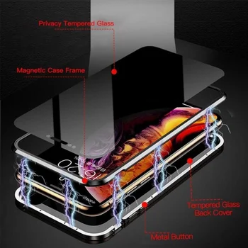  Sticla Magnetic Cazuri Pentru iPhone 12 11 Pro XS Max XR 6 7 8 Plus SE 2020 Caz Anti Spy 360 de Metal Magnet Capac de Protecție