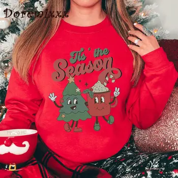  Tis Sezonului De Crăciun Tricou Femei 2022 Moda Bumbac Maneca Lunga Bluze Hanorac Casual, De Sex Feminin Pulover Topuri