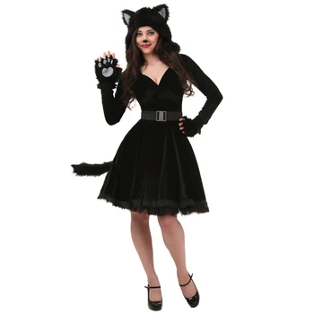  Unisex Părinte-Copil Animal Pisică Neagră Paradă De Costume Mascota Salopeta Flanel Cosplay Carnaval De Halloween Fancy Rochie De Petrecere