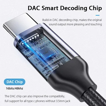  USB de Tip C pentru Jack de 3,5 MM Cablu AUX DAC Tip C Audio Kabel pentru Masina Difuzor Căști Tipo C Auxiliare Adaptor Cabo 0,5 M 1M 1,5 M