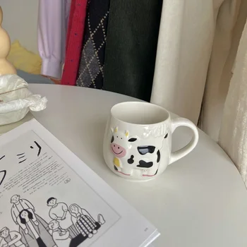  Vaca Drăguț Cana Ceramica Creativ Design De Desene Animate Cafea, Cereale Pentru Micul Dejun Lapte De Relief Mare Corp Cupa Birou Cani Ceramice De Uz Casnic