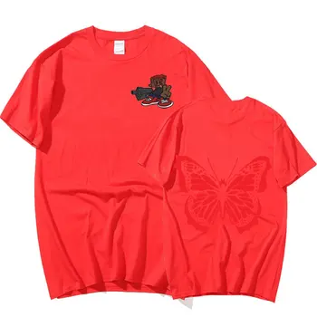  Vara Barbati Tricouri Hip Hop cu Maneci Scurte T-shirt Harajuku Playboi Carti Roșu Fluture de Imprimare Tricou de zi cu Zi Unisex Supradimensionate Tees