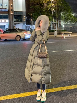  Vulpe Guler de Pene în Jos Jacheta pentru Femei 2022 Noua Moda coreeană Mediu-Lung Alb Rață Jos Strada Parka Coat