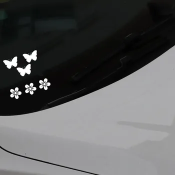  YJZT 15,8 CM*15.5 CM Autocolant Auto de Inspiratie Fluturi Flori de Vinil Decor Decal Negru/Argintiu C24-0344