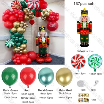 1 Set Decoratiuni De Craciun 2023 Baloane Arc Roșu, Culoarea Verde Metalizat, Crom Aur Bomboane Balon Ghirlanda Petrecere De Craciun Decor Suppli