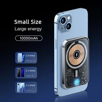  10000mAh Transparent Magnetic Banca de Putere 15W Wireless Încărcător Rapid Acumulator Extern Portabil Powerbank pentru iPhone Xiaomi Samsung