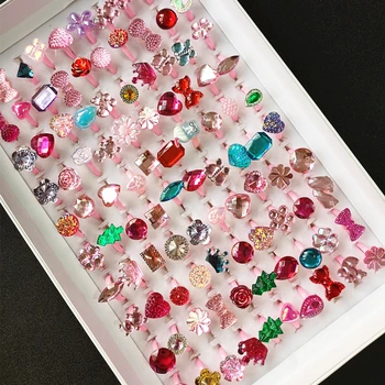  100buc Vrac Multe Jucarii pentru Copii Inele de Cristal Pretinde Juca Model Mixt de Bijuterii Accesorii Inel Pentru Baieti si Fete Dress Up Copii Cadou