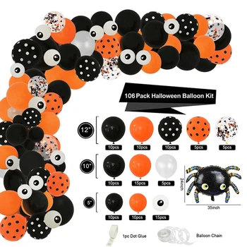  106Pcs de Halloween, Baloane Latex Ghirlanda Kit Arc Portocaliu Negru Spider Globals Petrecere de Halloween Decorare pentru Copii Birhtday Cadouri Jucărie