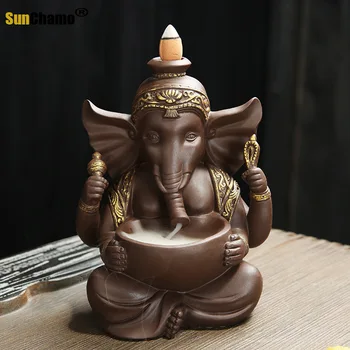  13x15.7cm Elefant Ganesha Ceramice Refluxul Fum Cascada Tămâie Titularul Arzător Biroul de Masă Decor Acasă Meserii Cădelniță