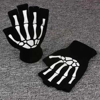  1pair Imprimare Schelet Manusi Unisex pentru Adulti Halloween Iarnă Degetul Pentru Copii de Tricotat Mănuși Mănuși de Toamnă Jumătate Schelet Sk L2I4