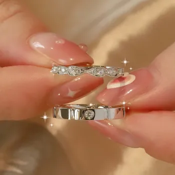  2 Buc Cristal de Lux Inele de Cuplu Pentru Femei Barbati Moda Romantic AAA Zircon Geometric Reglabil Inel de Nunta Cadouri Bijuterii