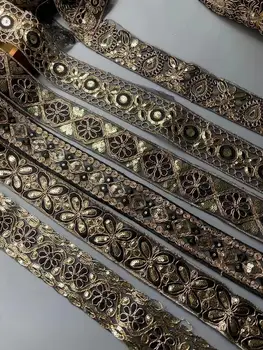  2 Metri Etnice Fir de Aur Plasă de Paiete Chingi Panglică Bandă Pantofi Rochie Decorative Brodate Dantelă de Ornamente Florale DIY de Cusut Noi