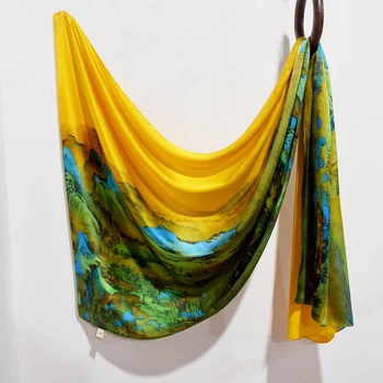  2021 Design Nou Brand De Vară Eșarfă De Mătase Femei Pictură În Ulei De Imprimare De Primăvară Caldă Lrage Eșarfe Hijabs Doamna Pashmina Foulard Bandană