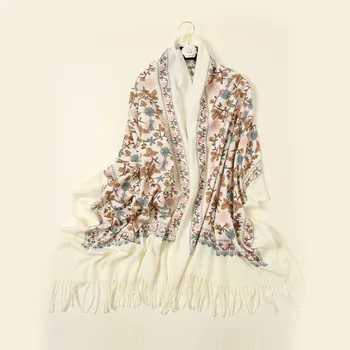  2021 Moda de Iarnă Eșarfă de Cașmir Femei Broda Florale Pashmina Furat Cald Pătură Groasă Împachetări de Imprimare Ciucure Șaluri și Hijabs