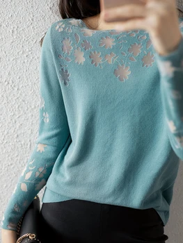  2021 toamna femei goale tricotate bluza noua transparent pulover maneca lunga bluza tricotate pulover femei