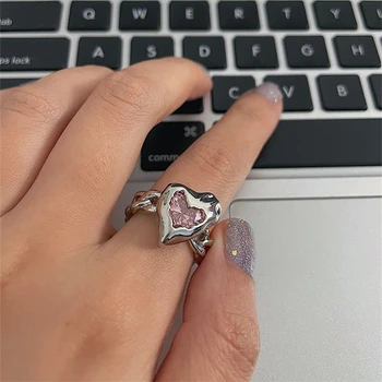  2022 Kpop Epocă Tendință Estetică Roz de Cristal Dragoste Inima Deschiderea Inele Pentru Femei Partid Y2K EMO Grunge Bijuterii Accesorii Cadou