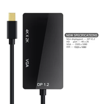  3 in 1 Mini DisplayPort Adaptor Thunderbolt-Compatibil Convertor MINI DP sex Masculin la HDMI compatibil DVI VGA FemaleConverter Hub