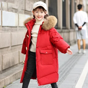  -30 ℃ Fete haine cald în Jos jacheta copii haine de Iarnă 2022 se Ingroase Haina blana naturala cu Gluga pentru Copii Îmbrăcăminte de Straturi de zăpadă costum