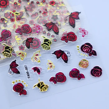  30Pcs 3D Red Rose Folie de Unghii Autocolante Pentru Unghii Modele Flori Fluture autoadezive Autocolante Manichiura de Vara Decoratiuni de Arta Unghiilor