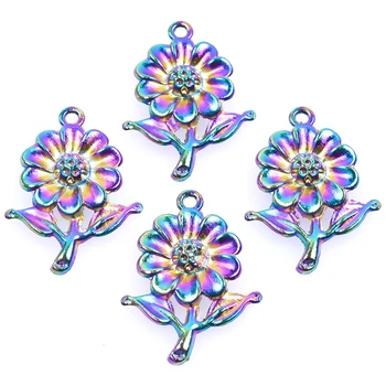  3pcs/Lot Metal floarea-Soarelui Flori Crizantema Daisy Curcubeu de Culoare Pandantiv Farmecele Pentru Fabricarea Bijoux de Bricolaj en-Gros de Materiale