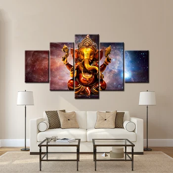  5 bucati Zeu Hindus Ganesha cu Cosmică planeta panza imagini HD tipărite Arta de perete pentru camera de zi decor postere picătură de transport maritim