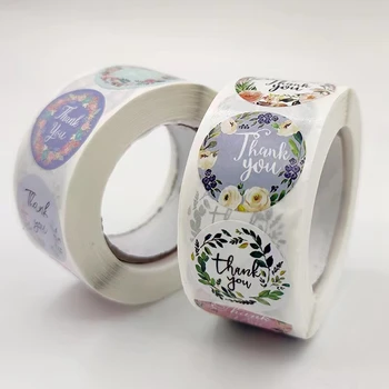  500pcs/Rola Cu Flori Mulțumesc Hârtie Washi-Mascare Bandă Rotund Autocolant Eticheta DIY Scrapbooking Plic Pachet Cadou Sigilii