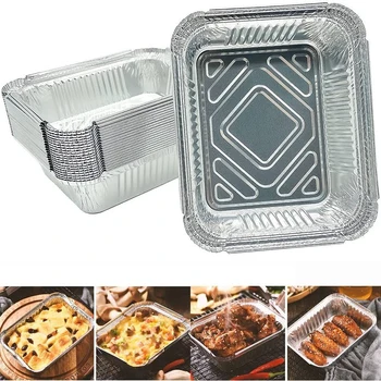  50pcs 600ml Folie de Aluminiu Tava cu Capace de Unică folosință Takeaway Food Container Folie de Aluminiu Cutie de Prânz Gătit Bucătărie Consumabile