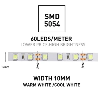 5M Banda LED 12V DC rezistent la apa SMD 5054 60LEDs/M Alb Cald LED Flexibile de Bandă Stripe Ribon Lumina pentru Interior Bucătărie de Iluminat