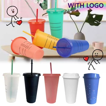  5Pcs 473/700 Schimba Culoarea Cana de Cafea Cu Logo-ul Flash de Plastic Praf de Sticle de Apă Reutilizabile Pahar Cu Capac Drinkware Tazas