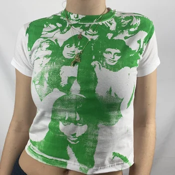  90 de Epocă Gotică T-shirt Femei Punk Stil Harajuku Streetwear E-fata Grafic Print Crop Top Transpirații Tee Y2K Estetice T-shirt