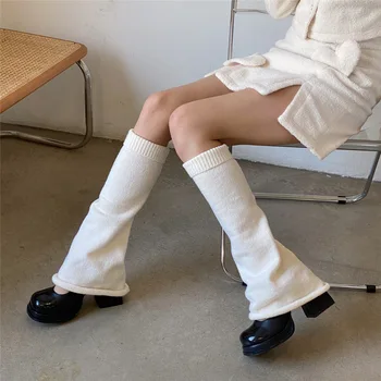  Alb Încălzit de Picior Ciorapi Japoneze JK Iarna Boot Mansete Mult mai Cald Lolita Șosete Harajuku Tricot Șosete Seturi Coapsei Jartiera Blana Șosete
