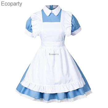  Alice În țara Minunilor 6-Piese Set Lolita Servitoare cu Șorț Bal Mascat Cosplay Costum Mănuși Frizură Șosete Set5 ecoparty