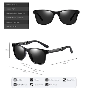  AORON Polarizat ochelari de Soare pentru Barbati Femei Conducere Viziune Ochelari TR Cadru din Aluminiu, Picioare de Moda Ochelari de Soare UV400 gafas de sol