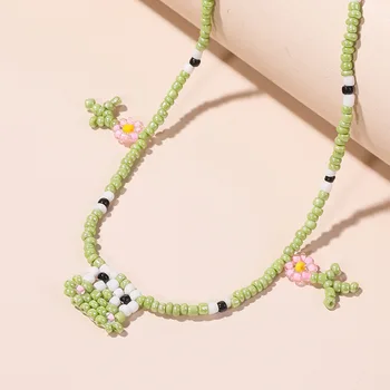  Boem Simplu de Mână-țesute Flori Broasca Colier de Creatie cu Margele Cravată Colier pentru Femei