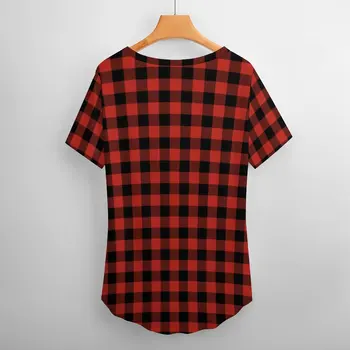  Buffalo Plaid Tricou Roșu Și Negru Verificați Moderne Supradimensionate T-Shirt Short Sleeve V Neck Stil De Stradă Teuri Vara Grafic Topuri