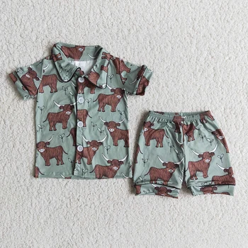  Băiat Și Fată Guler De Turn-Down Vara Set De Pijama Copii Tai Vaca Model Tinuta