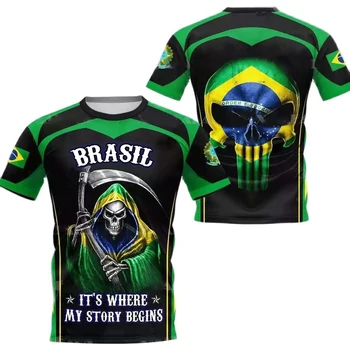  Bărbați Brazilia Selecție de Fotbal Tricou de Imprimare 3D Brazilian Jersey V-Neck Supradimensionate pentru Bărbați Tricou Vrac Camasi Casual Streetwear