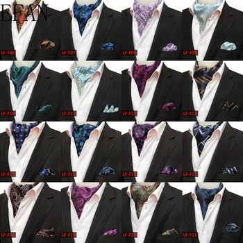  Bărbați de lux Ascot Set Vintage Paisley Floral Jacquard de Mătase, Cravată Cravată Epocă Cravată, Batistă de Buzunar Pătrat Set