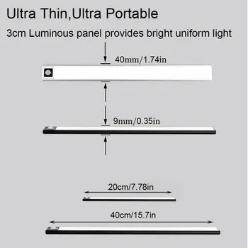  Cabinet CONDUS de Lumina Senzor de Mișcare PIR, Ultra Subțire Bucătărie Lampa USB Reîncărcabilă Scara Hol Lumina din Aluminiu Cald/Alb Lumina de Noapte