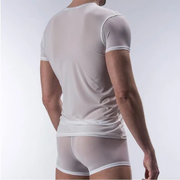  Casual Solide Strans Sexy Mens Fitness Super-Subțire de un Corset Transparent plasă Vad Prin tricou Maneca Scurta Topuri Tricouri Maieu