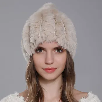  CNTANG Iarna Femei de Lux a lui Blană Pălărie Tricot Ține de Cald Fleece Moale Pălării de Moda Noua Cap de Zăpadă Naturală Pufos Pentru Femei Căciuli