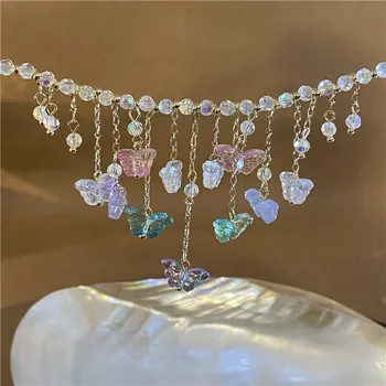  Colorat Fluture Cristal Colier pentru Femei Clar Fluturi Canaf cu Margele Coliere Declarație Clavicula Lanț coreea Bijuterii