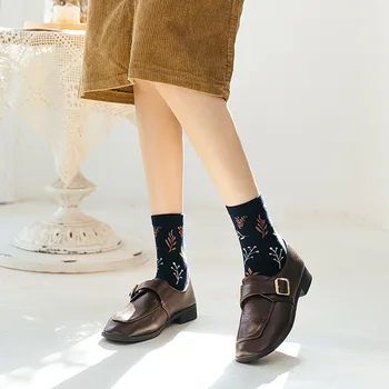  Coreea Style Moda Femei Șosete Plantelor Print Casual Moda Harajuku Streetwear Echipajului Sosete Japoneză Retro Vintage Ciorapi Femei