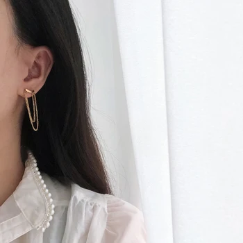  Coreeană Fir Lung Lanț Tassel Fata Dulce Ureche Linie Oțel Titan Placat cu Aur de 18k Femei Zâmbet Stud Cercei Bijuterii de Nunta Cadouri